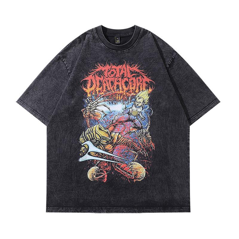 American High Street Vintage Printed T-Shirt Men'S And Women'S Short-Sleeved Oversized Washed Half-Sleeved Bottoming Shirt