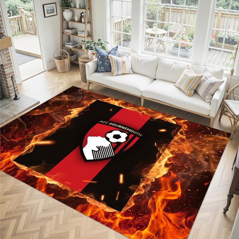 Bournemouth Football Design Crystal Velvet Carpet Cozy Non?Slip Printed Rug For Bedroom Living Room Entrance
