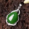 925 Sterling Silver Hetian Jade Water Drop Pendant Necklace with Certificate Jasper Style