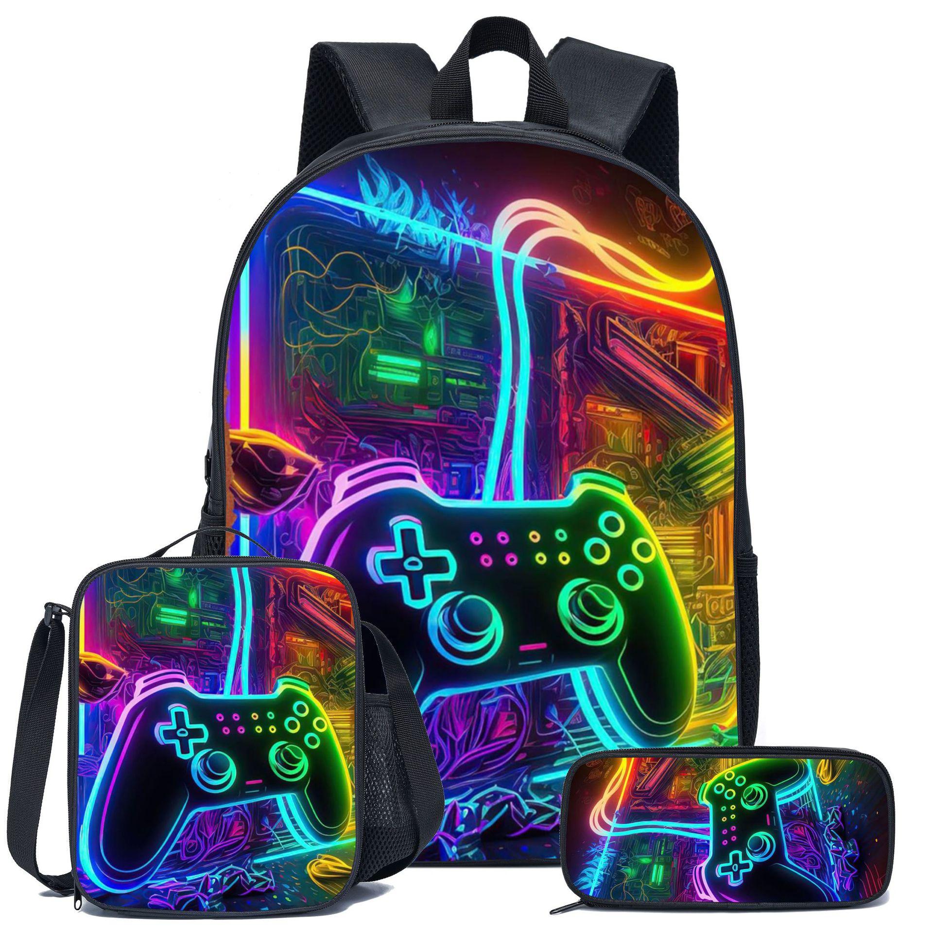 Schooltassen voor Kinderen Jongens Game Controller Patroon Rugzakken Kinderen Schoudertassen Basisschool Groep 1-3 Leerlingen 3 Delige Set Rugzakken