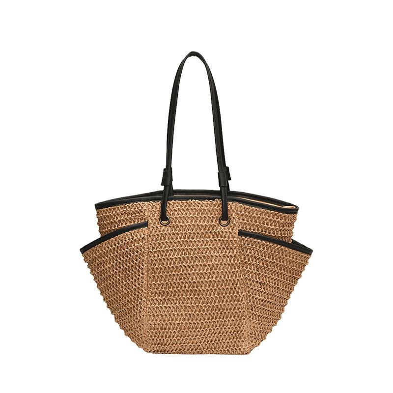 Borsa Tote Intrecciata Grande Capacità Estiva per Donna con Chiusura a Zip per Vacanze al Mare e Uso Quotidiano