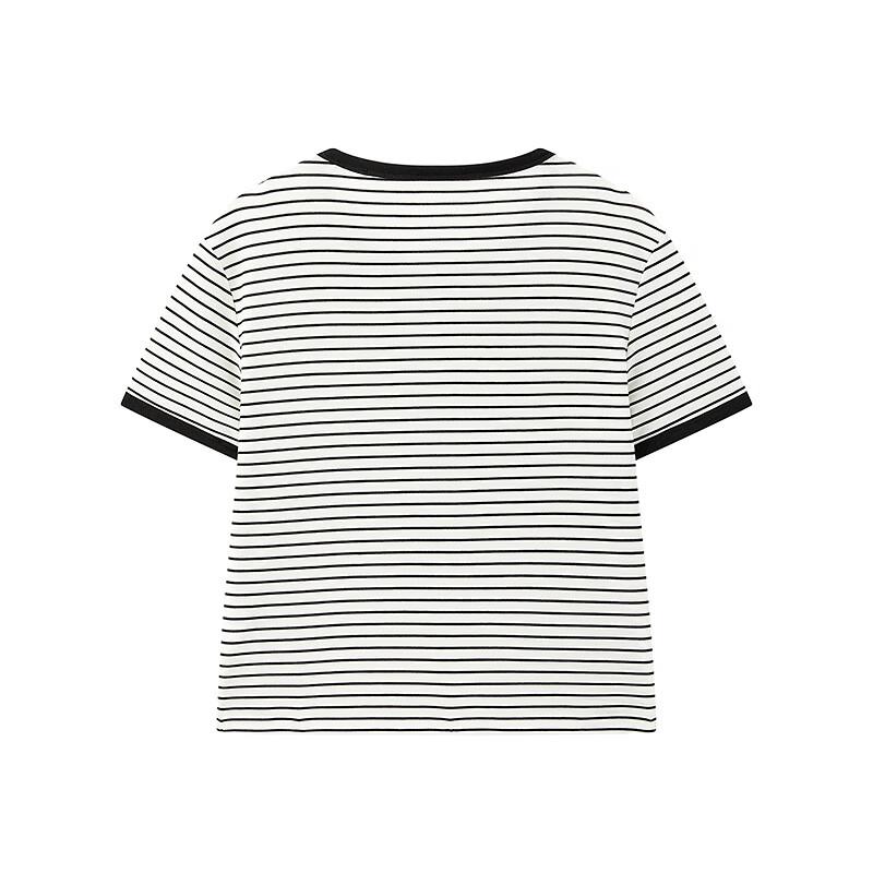 Ledian Color-block Striped Round Neck T-Shirt