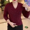 Elegant Spring 2026 V-neck Beaded Long-sleeve Slimming Top for Women