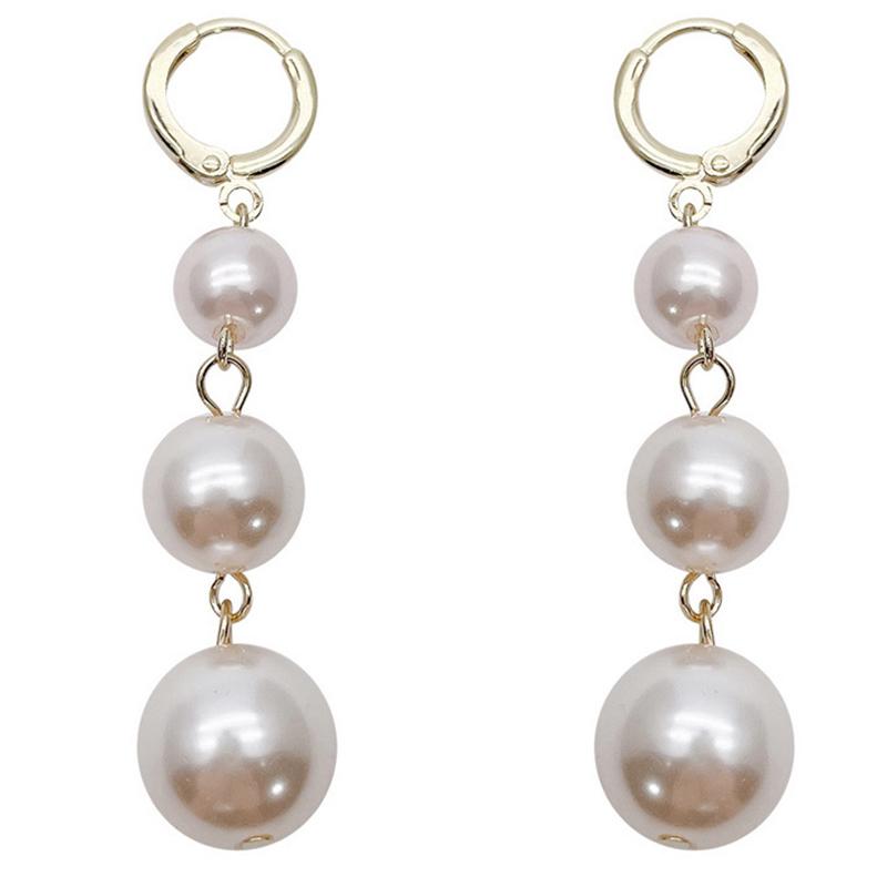 Fashion White Imitation Pearl Long Dangle Earrings For Women Golden Color Metal Hoop Earrings Wedding Party Elegant Jewelry Gift