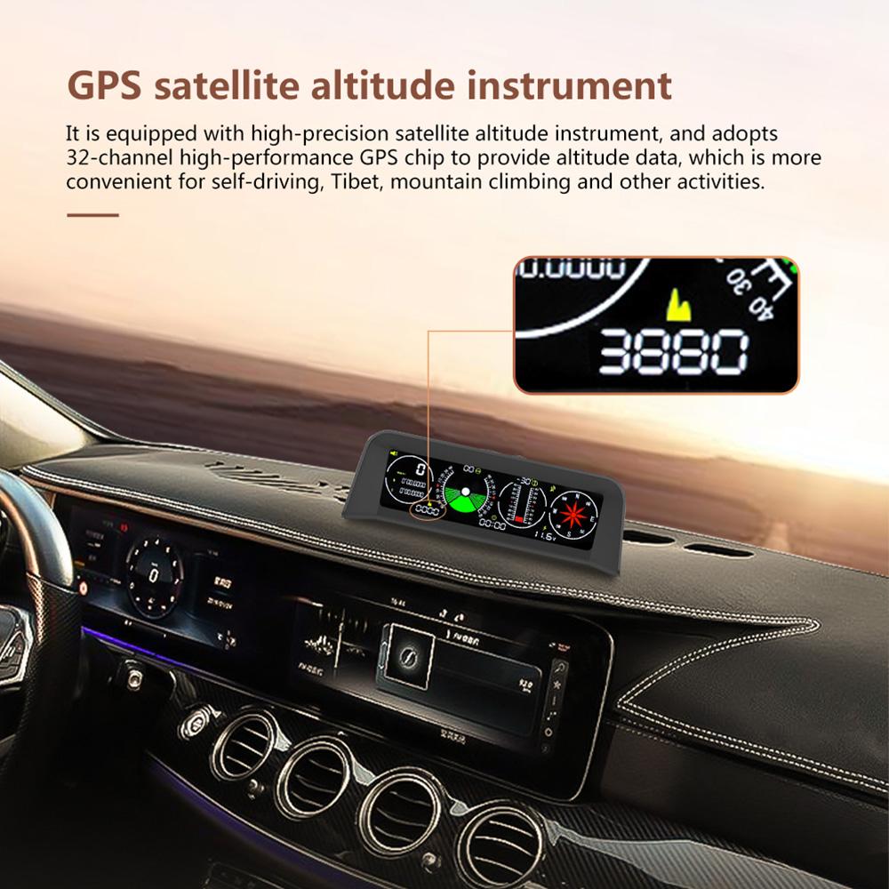 AD X90 GPS Head Up Display Speedometer Overspeed Alarm Slope Meter Inclinometer Car Compass HUD Pitch Angle Protractor Clock