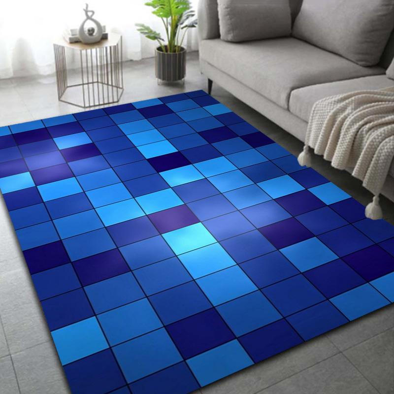 Crystal Velvet Carpet 3D Block Area Rug Memory Foam Anti-Slip Floor Mat for Living Room Bedroom Kitchen Decor