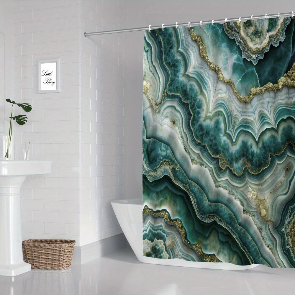 Luxury Marble Golden Shower Curtain - Nordic Light Blue & Green Design, Polyester, Machine Washable, Elegant Bath Partition, 1Pc