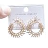 European & American Fashion Leaf Wreath Stud Earrings with Micro-Inlaid Horse Eye Zirconia for Women