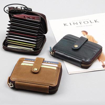 Jiameida Genuine Leather Retro RFID Card Wallet with Multi Slots and Coin Purse for Men and Women
