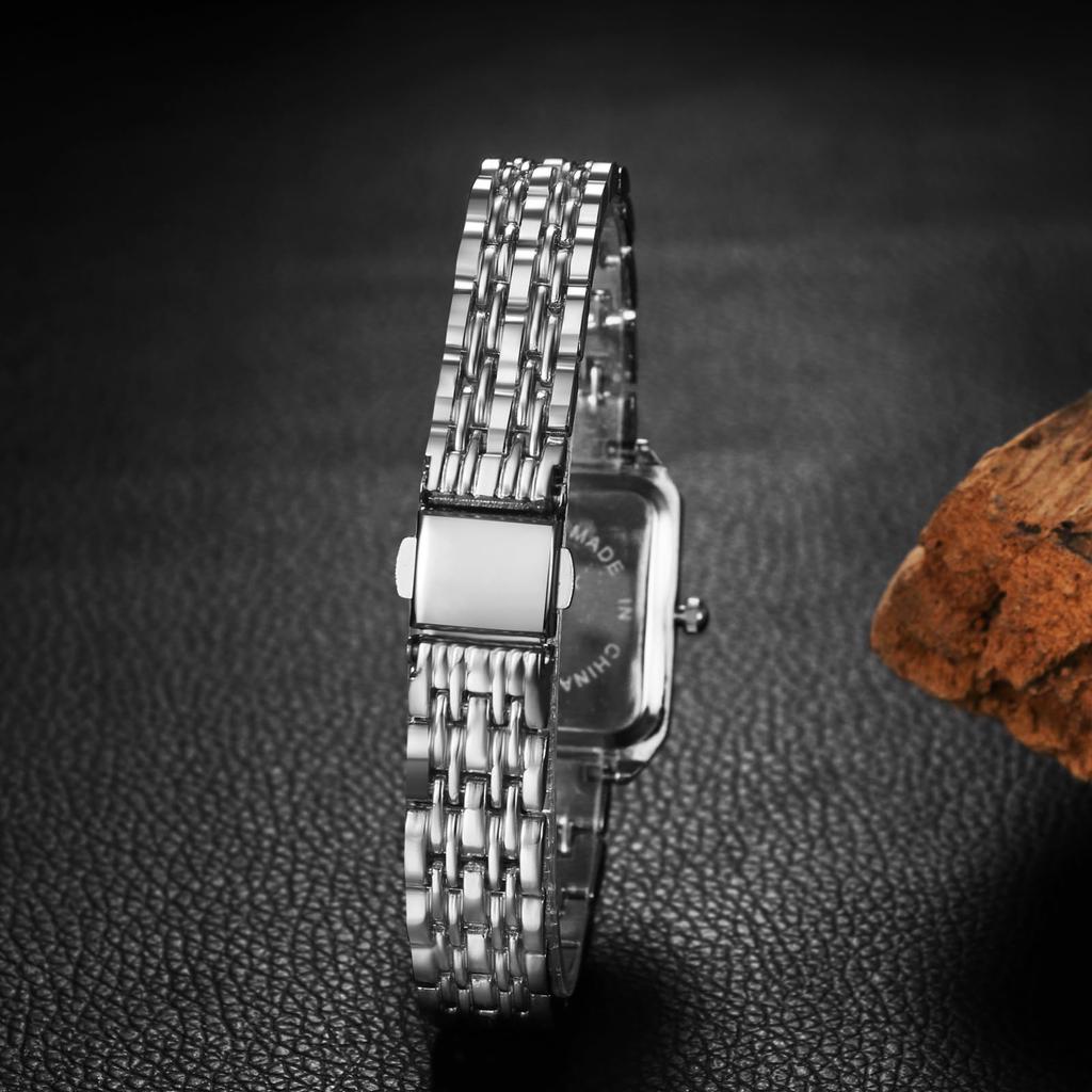 Waterproof Wristwatch with Square Bar Simple Quartz Stainless Unidirectional Perfect Gift for Birthdays Silver Women's Dial, Indexes, Movement, Steel,