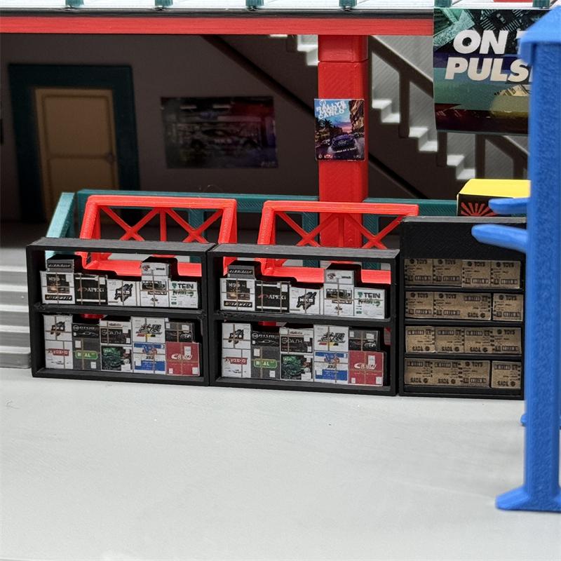 3 Piezas Estante a Escala 1/64 con Cajas para Diorama de Garaje Exquisito Modelo de Estante en Miniatura de Plástico Accesorios de Fotografía Creativa