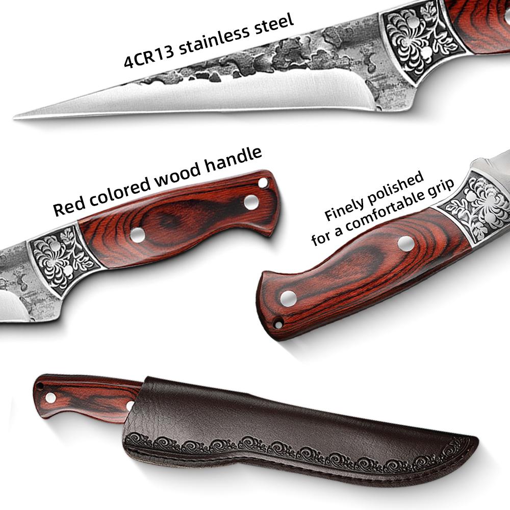 Kitchen Knives Butcher Boning Knife Hand Forged Wooden Handle Utility Knife Chef Slicing Fish Fruit Steak Knife Cleaver Meat