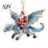 Xmas Tree Hanging Accessory Santa Claus Dragon Rider Christmas Ornament, 2D Acrylic Red Door Window Decor with Flying Decorations for Home Parties
