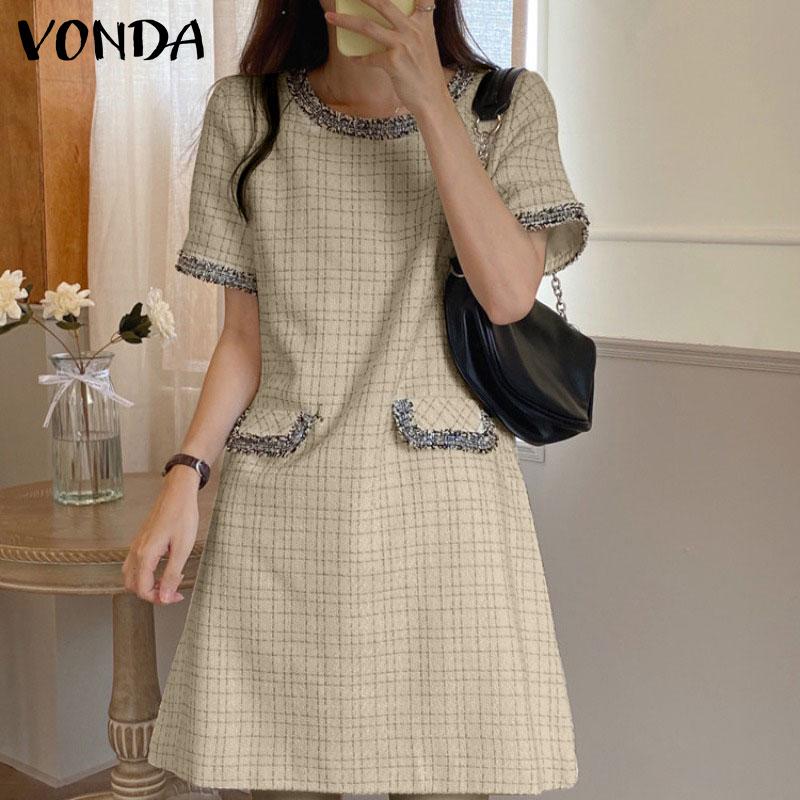

VONDA Сплайсинг Летние женщины H Линия Короткое платье