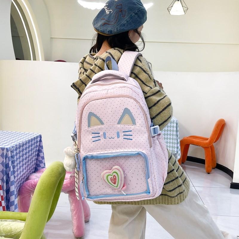Schoolbag versatile literary new contrasting colors cute ladies backpack transparent window ins large capacity two-dimensional light schoolbag
