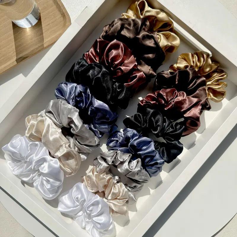 16Pcs/Set Soft Satin Hair Ties Colorful Headwear For Women Fashionable Versatile Hair Band Hair Accessories