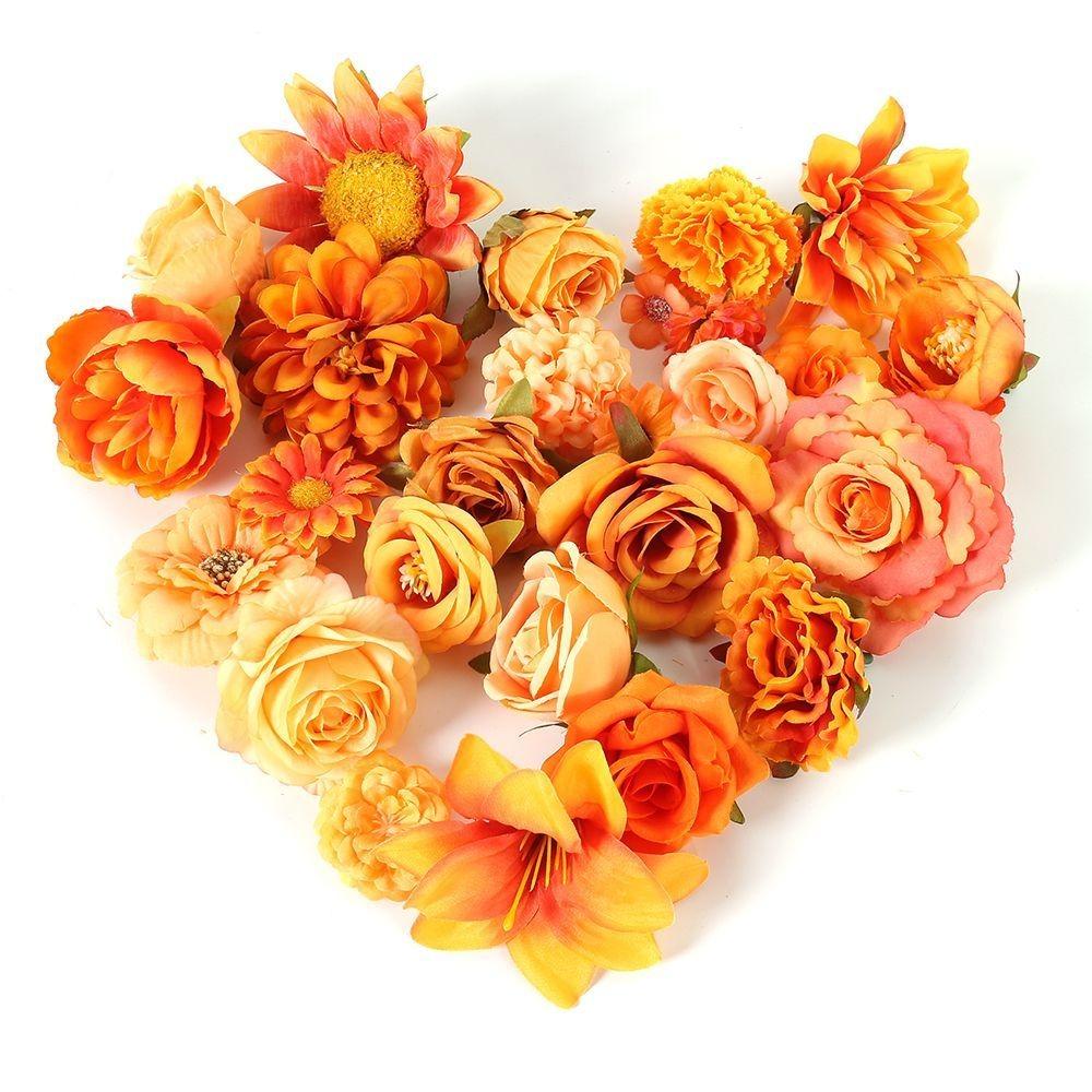Autumn Orange Artificial Flowers Silk Fake Flowers for Home Room Decor Garden Wedding Decoration Bouquet Wreath Gift Accessories