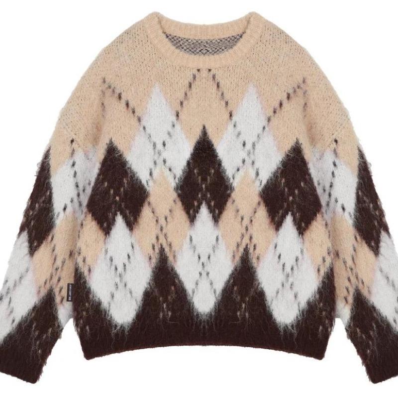 Autumn and Winter Vintage Print Pullovers Christmas Sweaters Women Fashion Loose O Neck Knitted Sweater Women Elegant Warm Casual Ladies Jumpers 25509