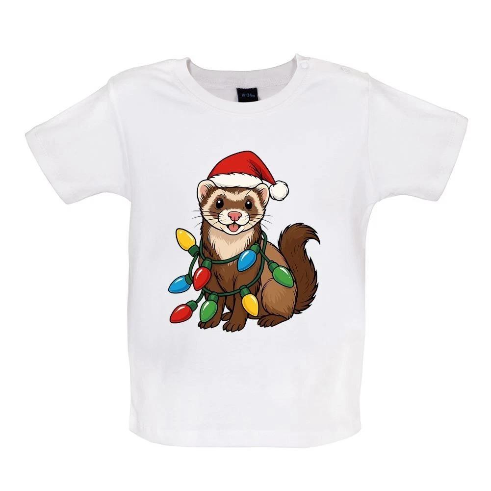Ferret Christmas Lights - Baby Kids Boys Girls Unisex T-Shirt / Romper - Ferret Pet Love Festive 100