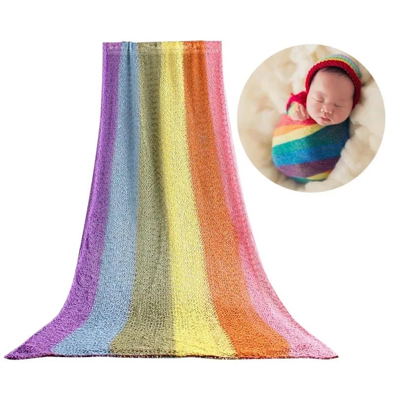 1 Set Baby Elastische Wickeltuch Regenbogenfarbe Wickeltuch Neugeborenen Fotografie Wickeltuch Foto Requisiten Studio Zubehör
