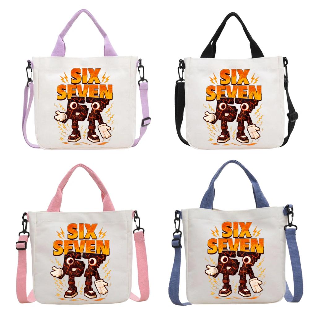 Steal Brainrot Canvas Shoulder Bag Six Seven Cartoon Pattern Print Crossbody Boys Girls Fashion Large Capacity Handbag A 67 Kid Friendly Entertaining