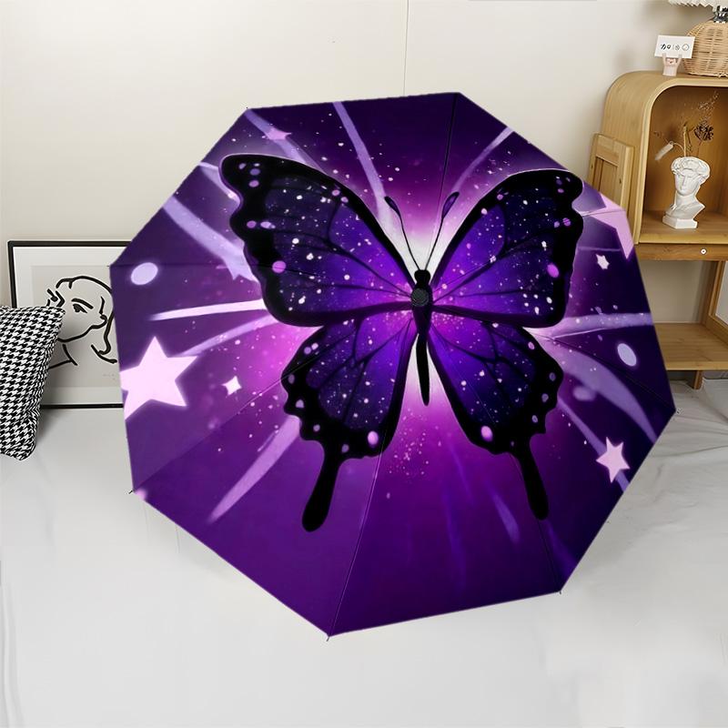Purple Galaxy Butterfly Folding Umbrella, Starry Sky Insect Design Umbrella