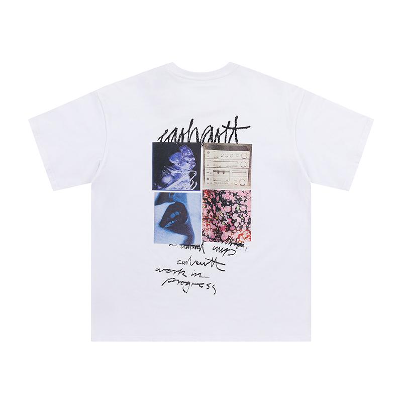 

Carhartt 2025 Summer New Men s and Women s Cotton Loose Round Neck New Front and Rear Direct Spray Effect Printing T-shirt XL білий