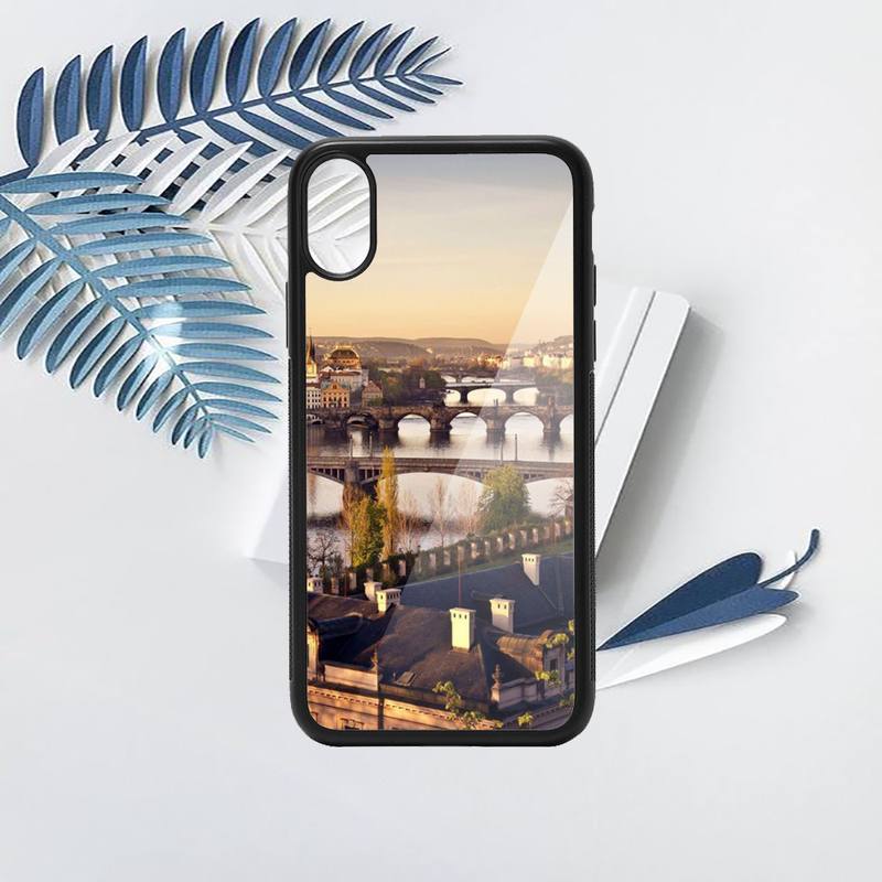 Prague Europe Prettiest Bridges City Phone Case PC pro iPhone 11 12 13 pro XS MAX 8 7 6 6S Plus X XR Luxusní skořepinové pozadí