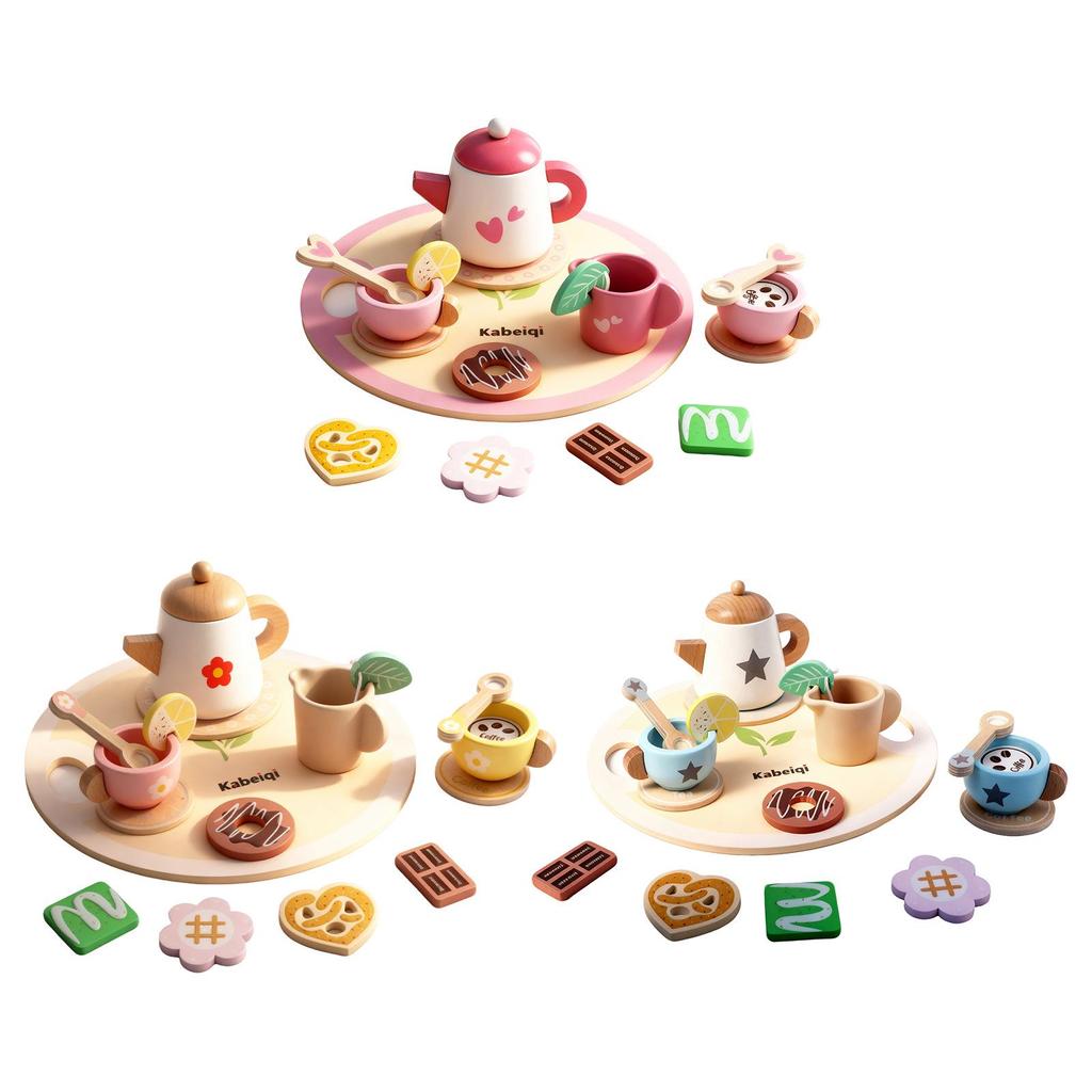 DOWMOO Wooden Afternoon Tea Role-Play Toy for Dexterity and Fun Playhouse Activities