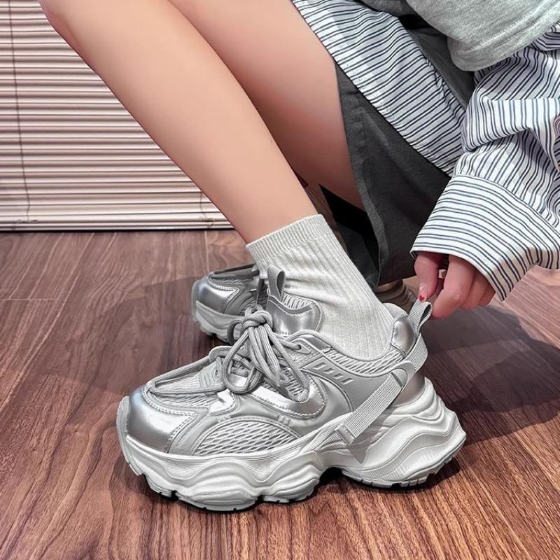 Silver dad shoes women's spring new retro fried street thick-soled versatile lightweight casual mesh sneakers