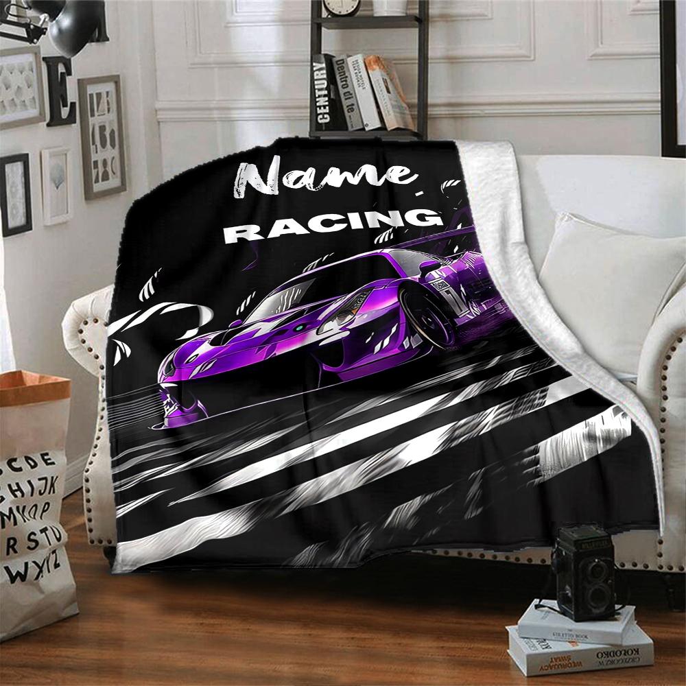 Custom Name Racing Theme Printed Blanket - Perfect for Couch, Bed, Travel & Outdoor Use | Machine Washable, Cozy & Durable.