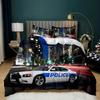 Police Duvet Cover Automotive Black Policeman Automotive Twin Bedding Set Cartoon Vehicle Comforter Cover Red Cop Lights Polyester Quilt Cover