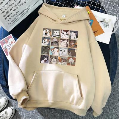 Funny Meme Cats Cartoons Print Women Hoody Hip Hop Crewneck Hoodies Oversized Fleece Pullovers Fashion Womens Sportswear