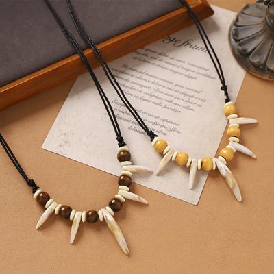 1 Stück Modisches Imitation Zähne Perlen Halskette Seil Geflochten Imitation Wolfszähne Halskette Surfer Verstellbare Länge Halskette Amulett