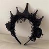 Schwarze Rosen-Spitzenkrone Stirnband für Damen Mädchen Hexe Haarband Halloween Party Cosplay Kostüm Kopfschmuck Zubehör