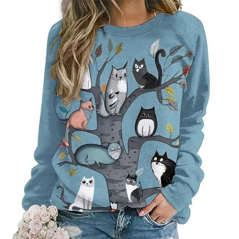 Urocze Koty Kwiatowe Bluzy Kwiatowy Druk 3D Damskie Nowe Bluzy z Kapturem O-Szyjne Codzienne Streetwear Pulowery Harajuku Top Damska Odzież