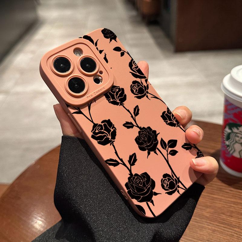 New Retro Fashion Rose Phone Case For iPhone16 15 14 13 12 11 Pro Max Mini XS XR X Plus Shockproof Matte Soft Silicone Cover