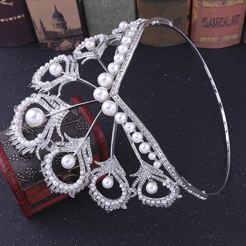 Tiara de Mireasă Perlată Handmade Coroană Mare de Păr Diademă pentru Petrecere/Concurs