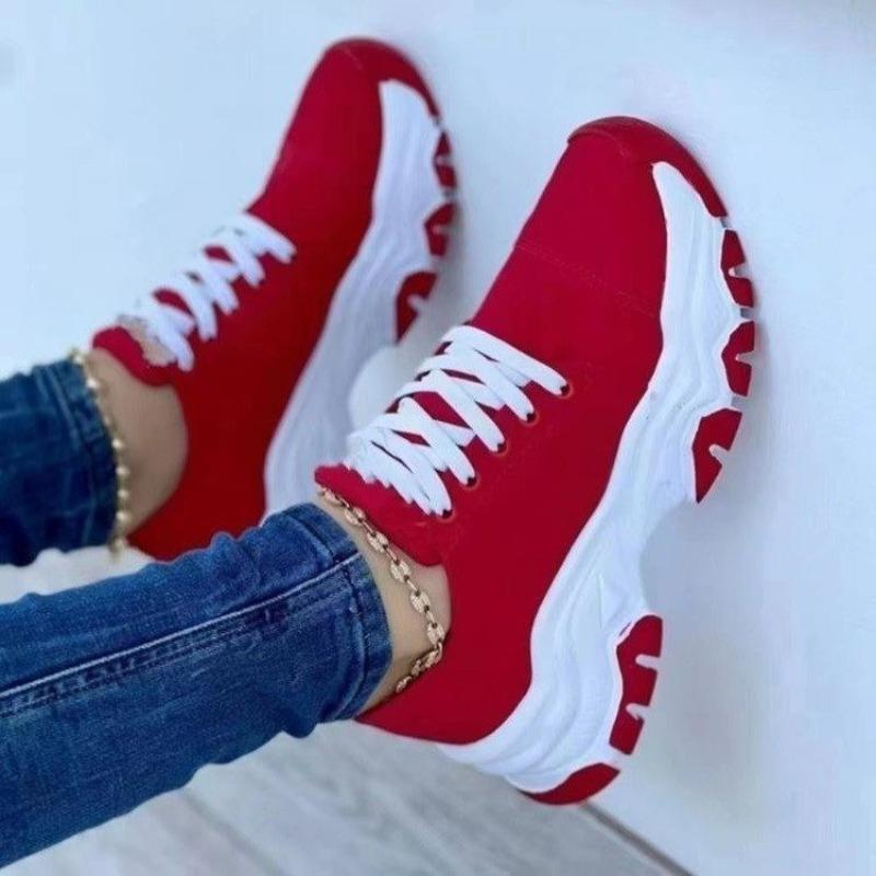 Women's Thick-Soled Color-Blocked Low-Top Casual Sports Shoes, Available In Large Sizes.