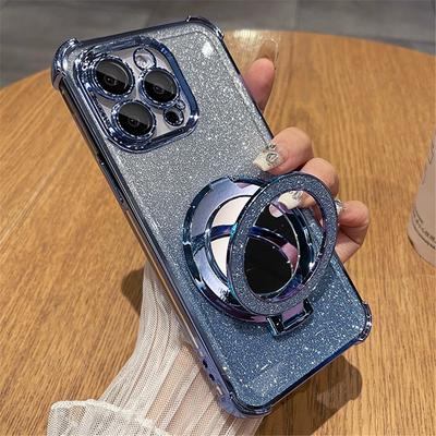 Glitter Schokbestendig Siliconen Hoesje Voor Xiaomi Redmi Note 12 Pro 5G 11S 10S 9S 12 11 10 9 Pro Spiegel Magnetische Houder Standaard Cover