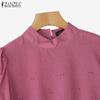 ZANZEA Womens Casual O-neck 3/4 Sleeve Crochet Patchwork Loose Blouse
