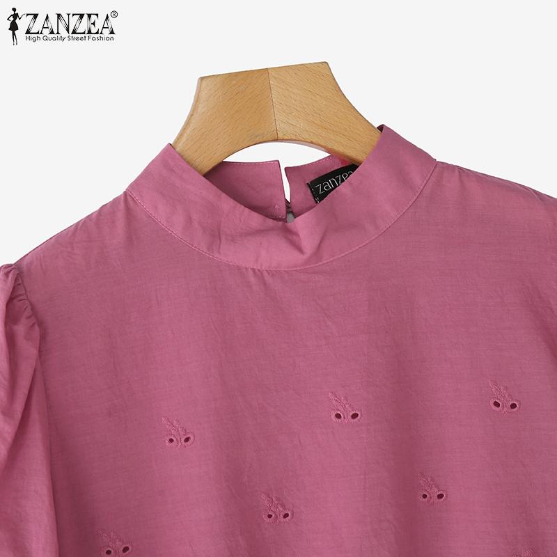 ZANZEA Womens Casual O-neck 3/4 Sleeve Crochet Patchwork Loose Blouse