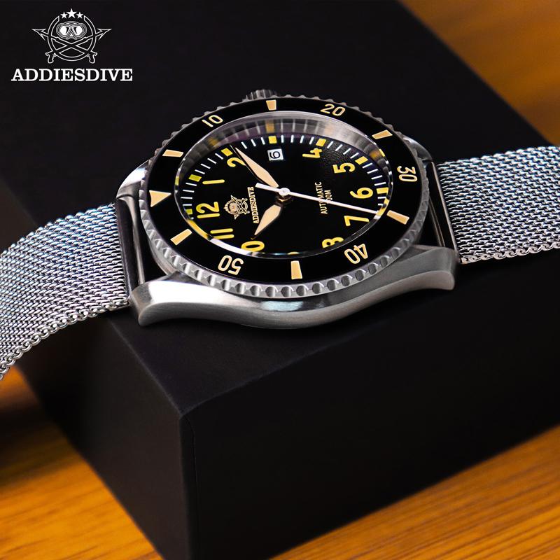 ADDIESDIVE Men's Automatic Mechanical Watches C3 Luminous Sapphire Milanese Strap Stainless Steel 20bar Waterproof Watch Reloj