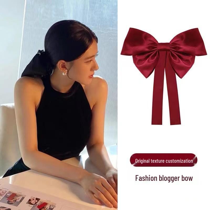 Korean Summer Satin Bow Hair Clip – Large Ribbon Top Clip for Women