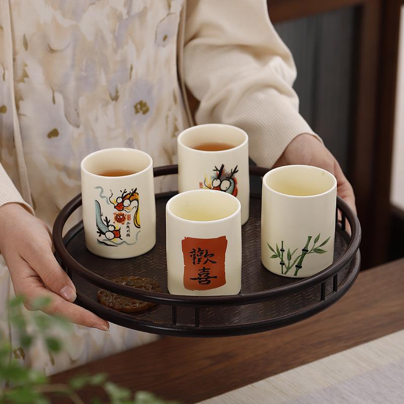 Beige Ceramic Master Cup Xiaoshenlong Single Cup Kung Fu Tea Set Tea Cup Personal Special Large-Capacity Tea Cup Gift Box