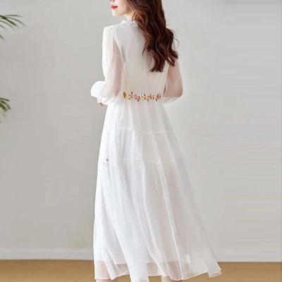 Robe longue blanche ample pour la plage – Robe d'été en mousseline de soie avec couverture du ventre