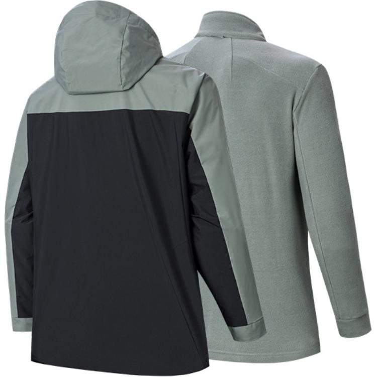 Anta Outdoor Series Color Block Zipper Hooded Two-Piece Fleece Sports Jacket Men Jackets Light-Gray Basic-Black 152346604-2
