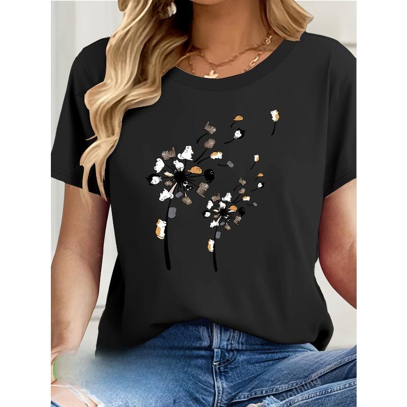 

European Size Elegant Artistic Patterned Women S T-Shirt 4XL чорний