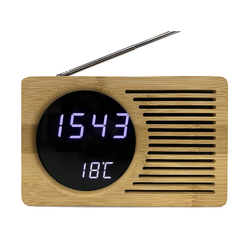 New bamboo LED clock FM radio electronic alarm clock temperature display 2602