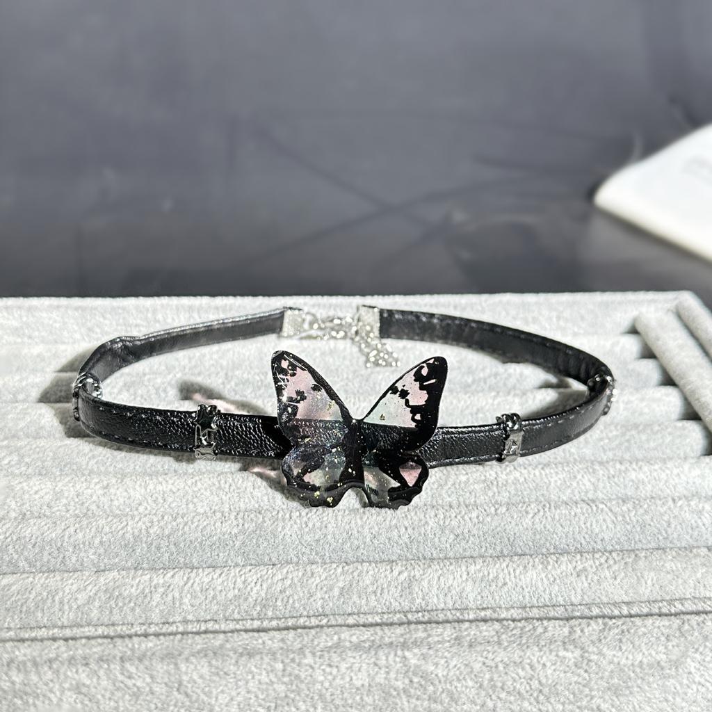 European and American cross-border y2k babes butterfly leather collar punk rock choker collarbone chain necklace foreign trade jewelry